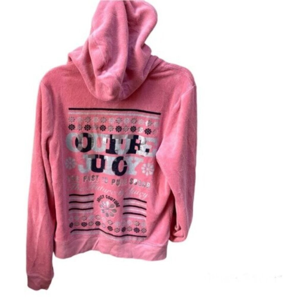 Juicy Couture Vintage Y2K Hoodie Jacket Barbie French Terry Pocket Logo Velour M - Picture 4 of 16